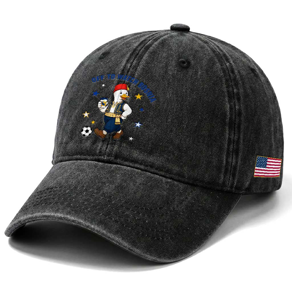 Off To Watch Bosnia Washed Cotton Baseball Cap Funny Goose Fudbal Fan Gift