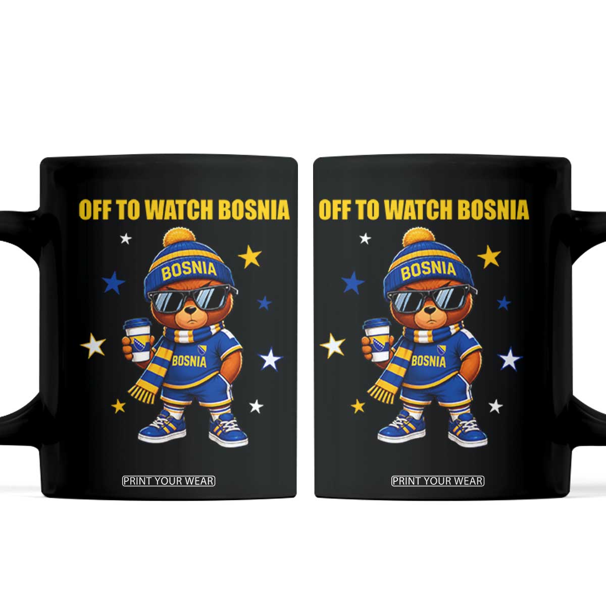 Bosnian Teddy Bear Fudbal Fan Coffee Mug Off To Watch Bosnia TS12 Black Print Your Wear
