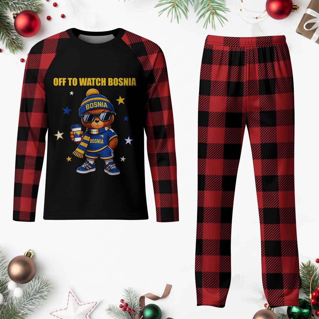 Bosnian Teddy Bear Fudbal Fan Plaid Pajama Set Off To Watch Bosnia