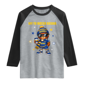 Bosnian Teddy Bear Fudbal Fan Raglan Shirt Off To Watch Bosnia