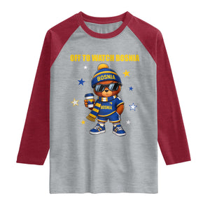Bosnian Teddy Bear Fudbal Fan Raglan Shirt Off To Watch Bosnia