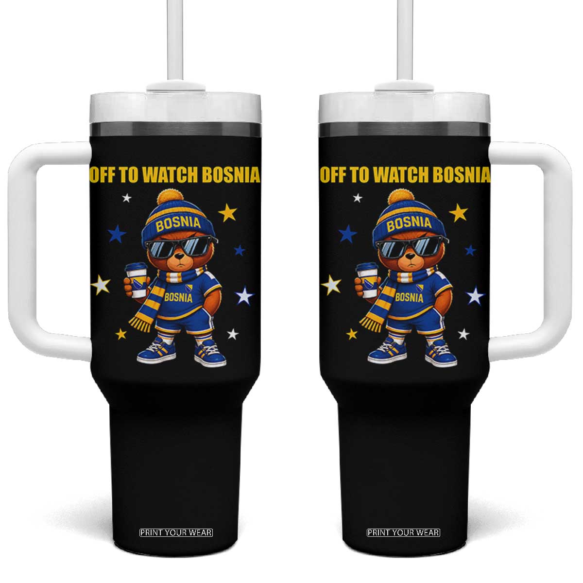 Bosnian Teddy Bear Fudbal Fan Tumbler With Handle Off To Watch Bosnia