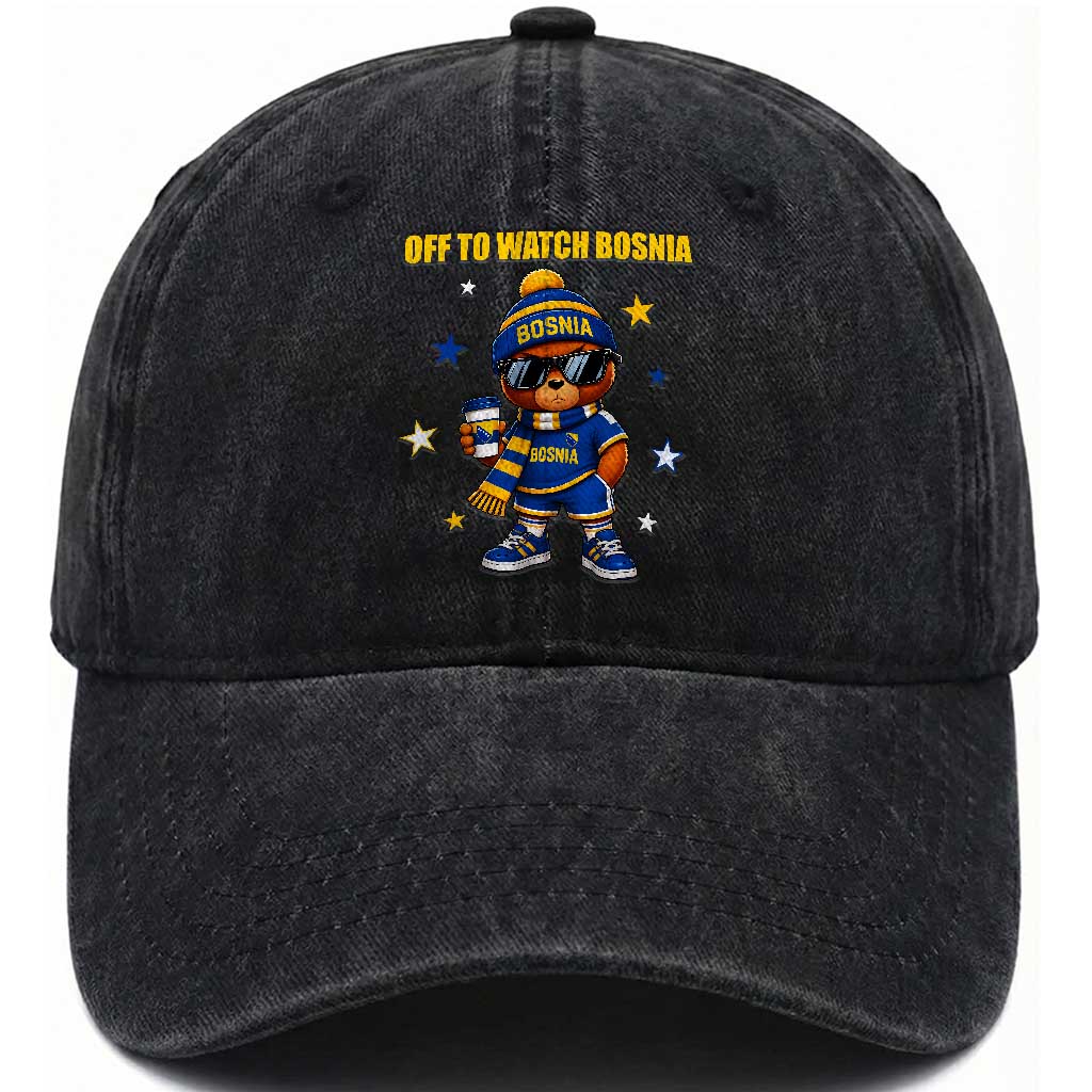 Bosnian Teddy Bear Fudbal Fan Washed Cotton Baseball Cap Off To Watch Bosnia