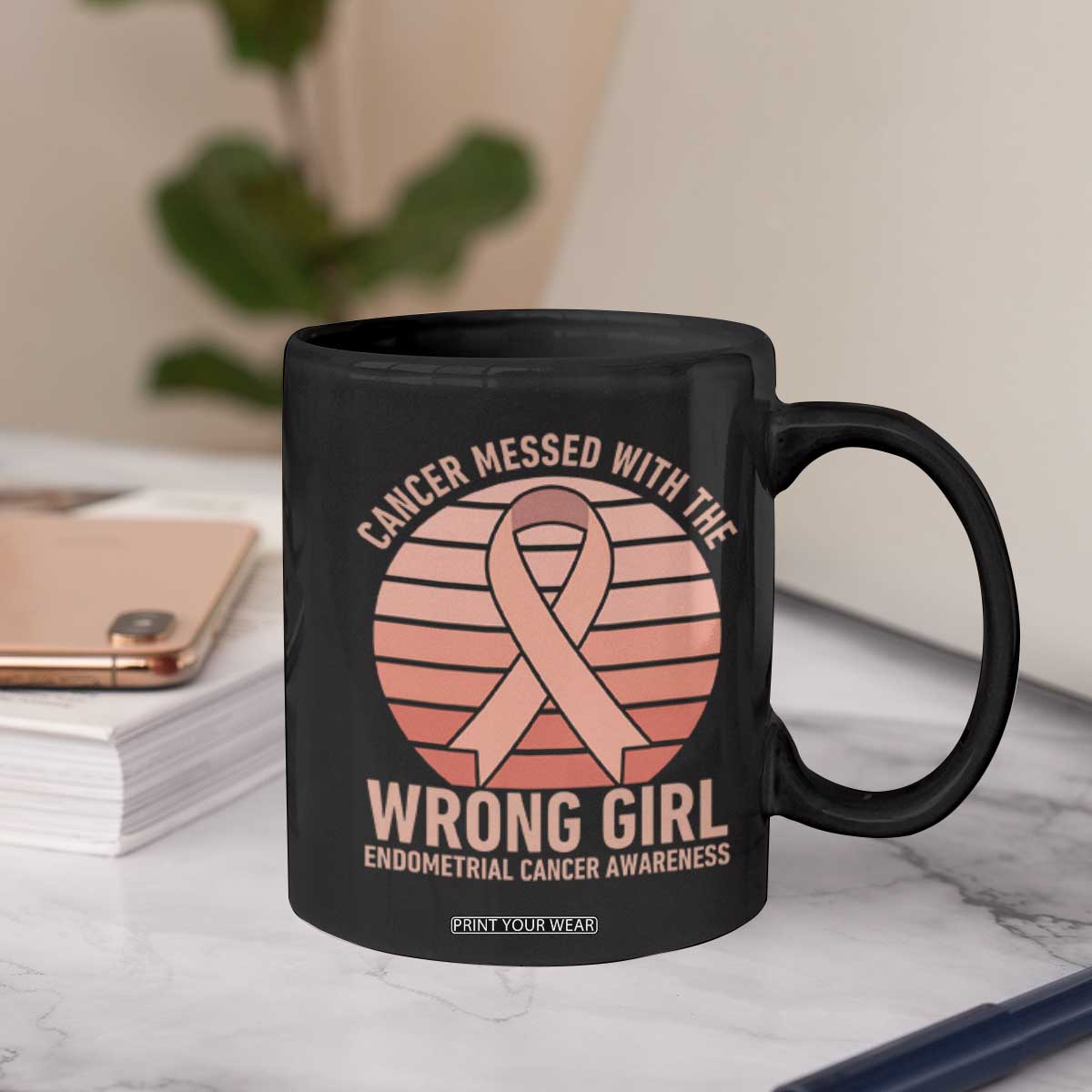 Cancer Messed With The Wrong Girl Coffee Mug Endometrial Cancer Warrior