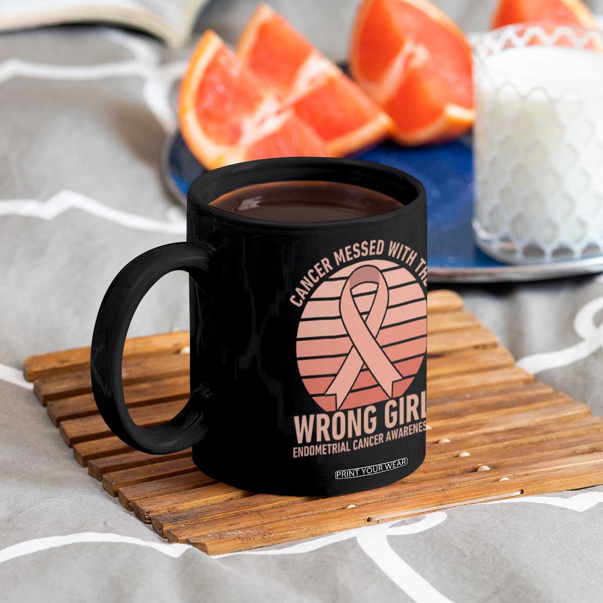 Cancer Messed With The Wrong Girl Coffee Mug Endometrial Cancer Warrior