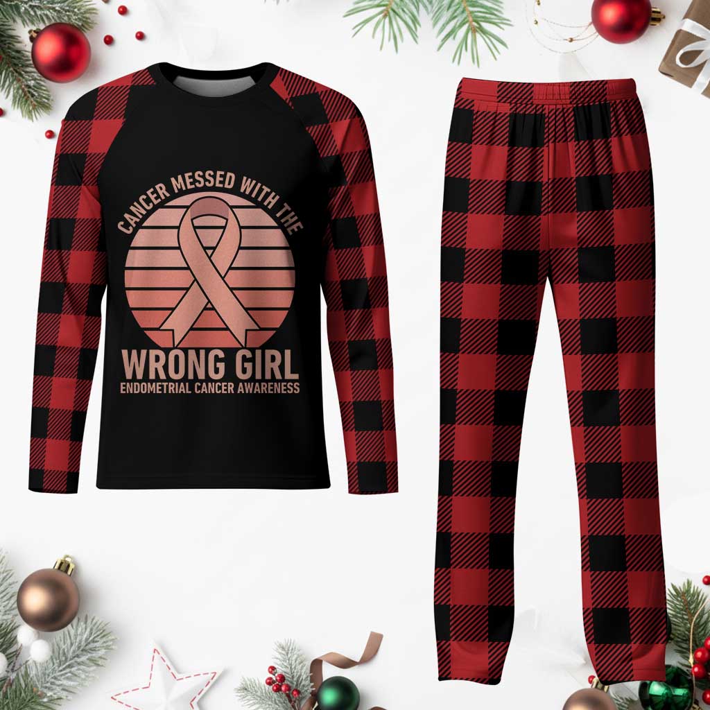 Cancer Messed With The Wrong Girl Plaid Pajama Set Endometrial Cancer Warrior