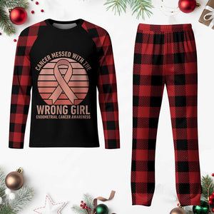 Cancer Messed With The Wrong Girl Plaid Pajama Set Endometrial Cancer Warrior