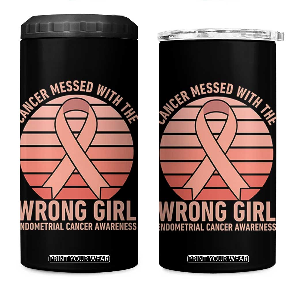 Cancer Messed With The Wrong Girl 4 in 1 Can Cooler Tumbler Endometrial Cancer Warrior