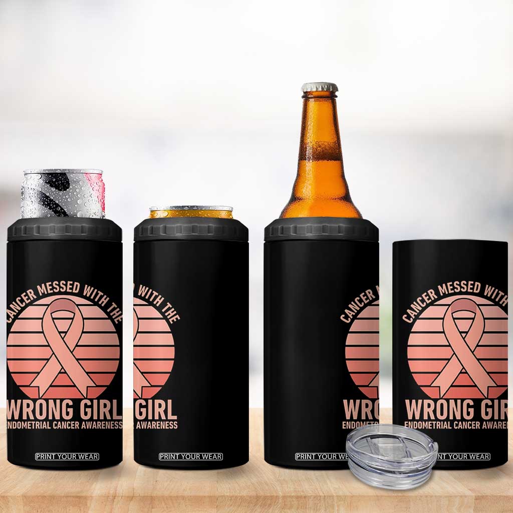 Cancer Messed With The Wrong Girl 4 in 1 Can Cooler Tumbler Endometrial Cancer Warrior