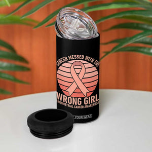 Cancer Messed With The Wrong Girl 4 in 1 Can Cooler Tumbler Endometrial Cancer Warrior