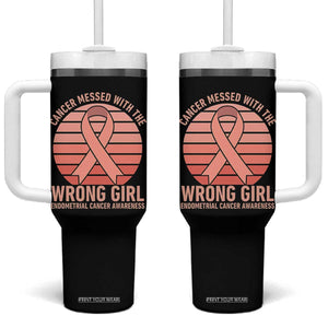 Cancer Messed With The Wrong Girl Tumbler With Handle Endometrial Cancer Warrior