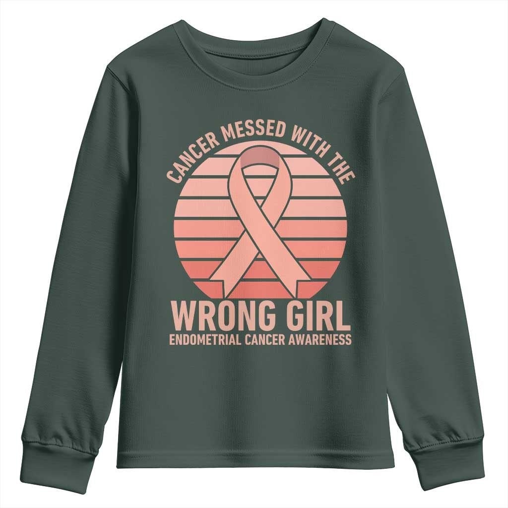 Cancer Messed With The Wrong Girl Youth Sweatshirt Endometrial Cancer Warrior