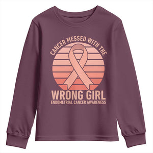 Cancer Messed With The Wrong Girl Youth Sweatshirt Endometrial Cancer Warrior