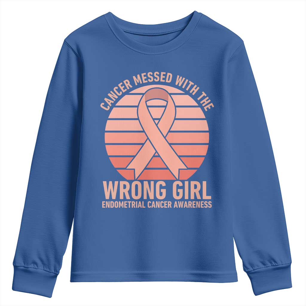 Cancer Messed With The Wrong Girl Youth Sweatshirt Endometrial Cancer Warrior
