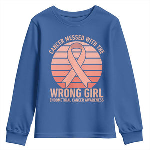 Cancer Messed With The Wrong Girl Youth Sweatshirt Endometrial Cancer Warrior
