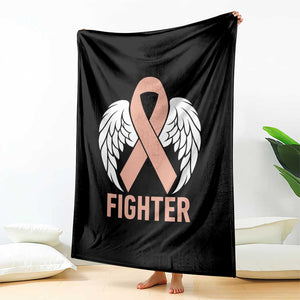 Endometrial Cancer Fighter Throw Blanket Peach Ribbon Angel Wings Survivor
