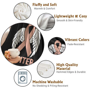 Endometrial Cancer Fighter Throw Blanket Peach Ribbon Angel Wings Survivor