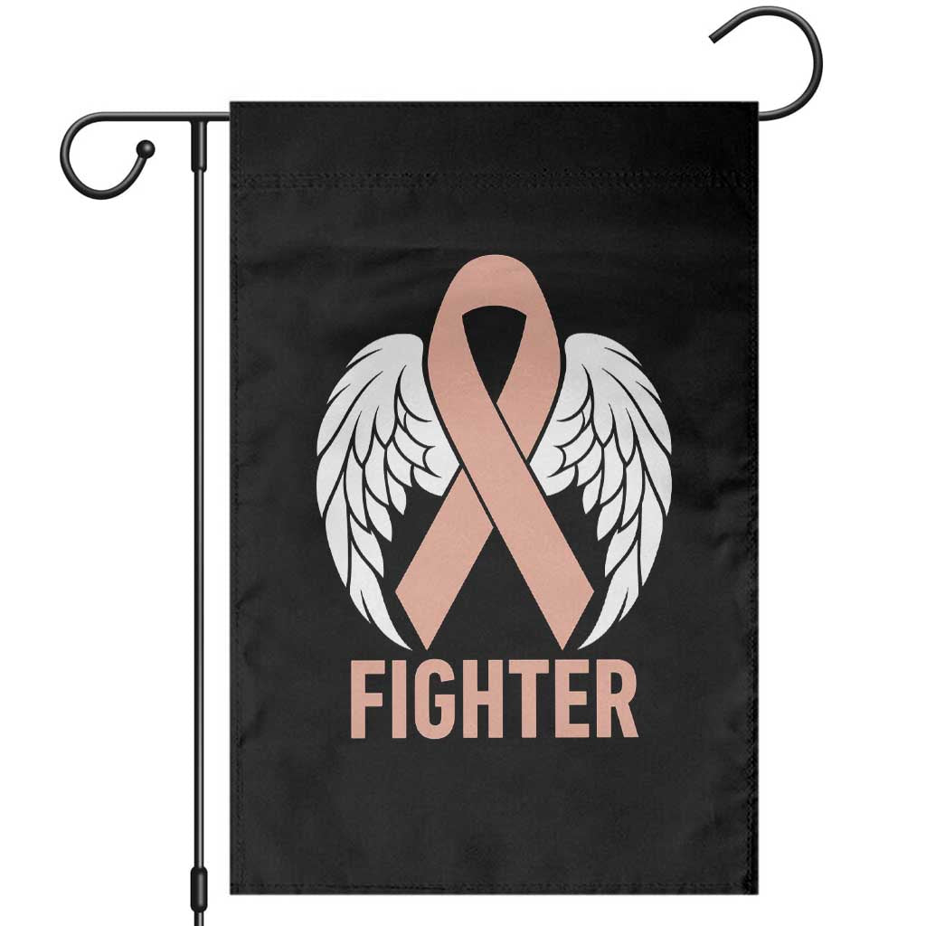 Endometrial Cancer Fighter Garden Flag Peach Ribbon Angel Wings Survivor TS12 Black Print Your Wear