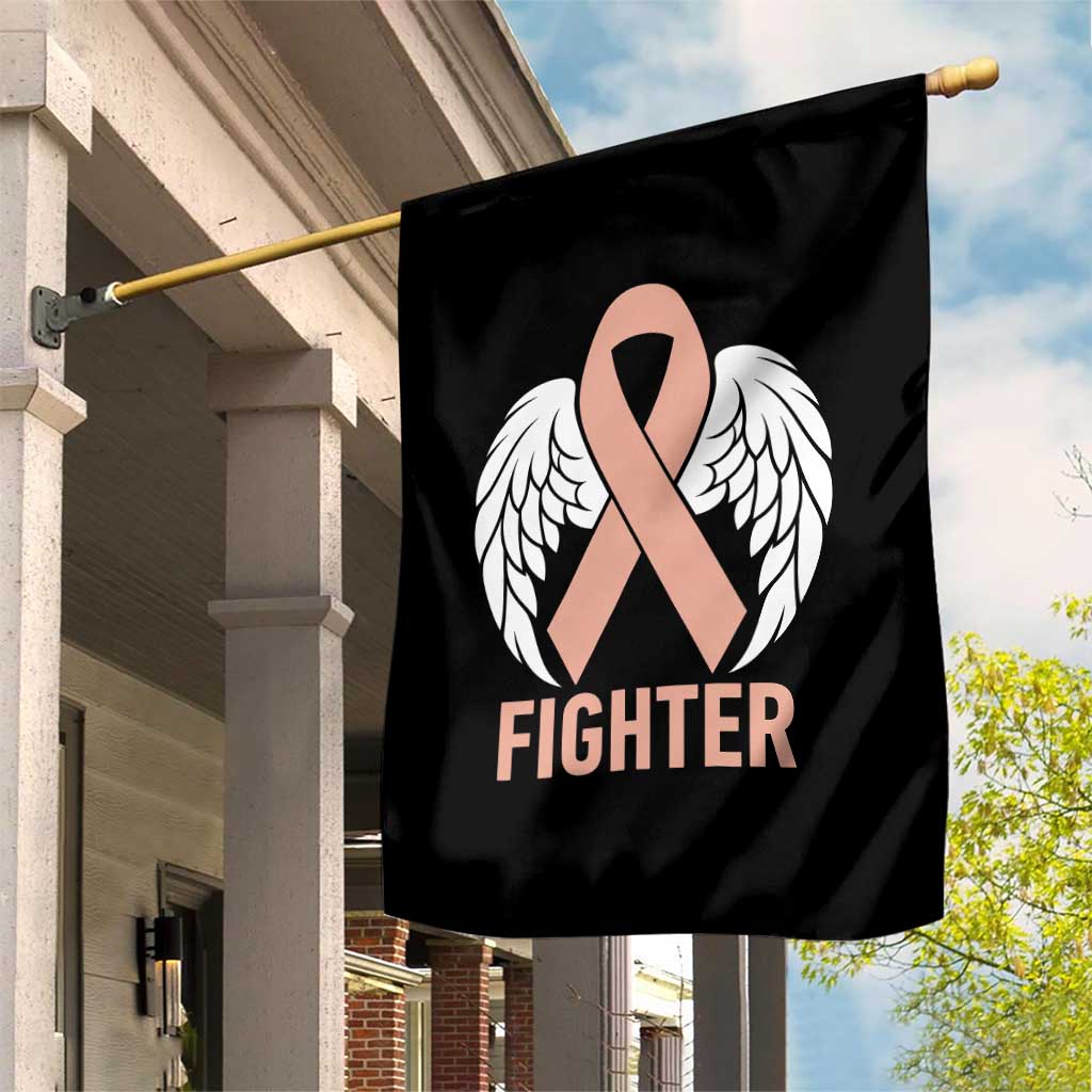 Endometrial Cancer Fighter Garden Flag Peach Ribbon Angel Wings Survivor