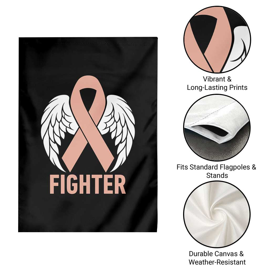 Endometrial Cancer Fighter Garden Flag Peach Ribbon Angel Wings Survivor