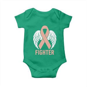 Endometrial Cancer Fighter Baby Onesie Peach Ribbon Angel Wings Survivor