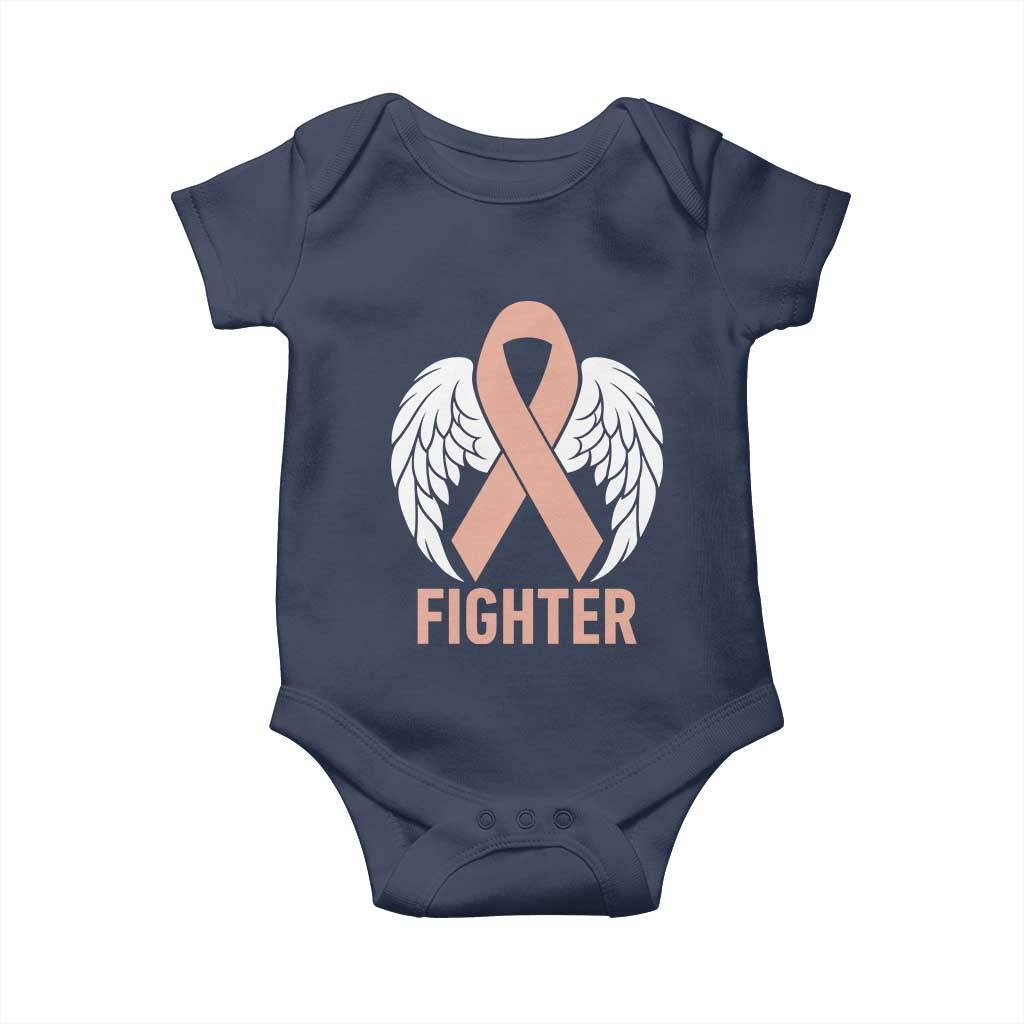 Endometrial Cancer Fighter Baby Onesie Peach Ribbon Angel Wings Survivor