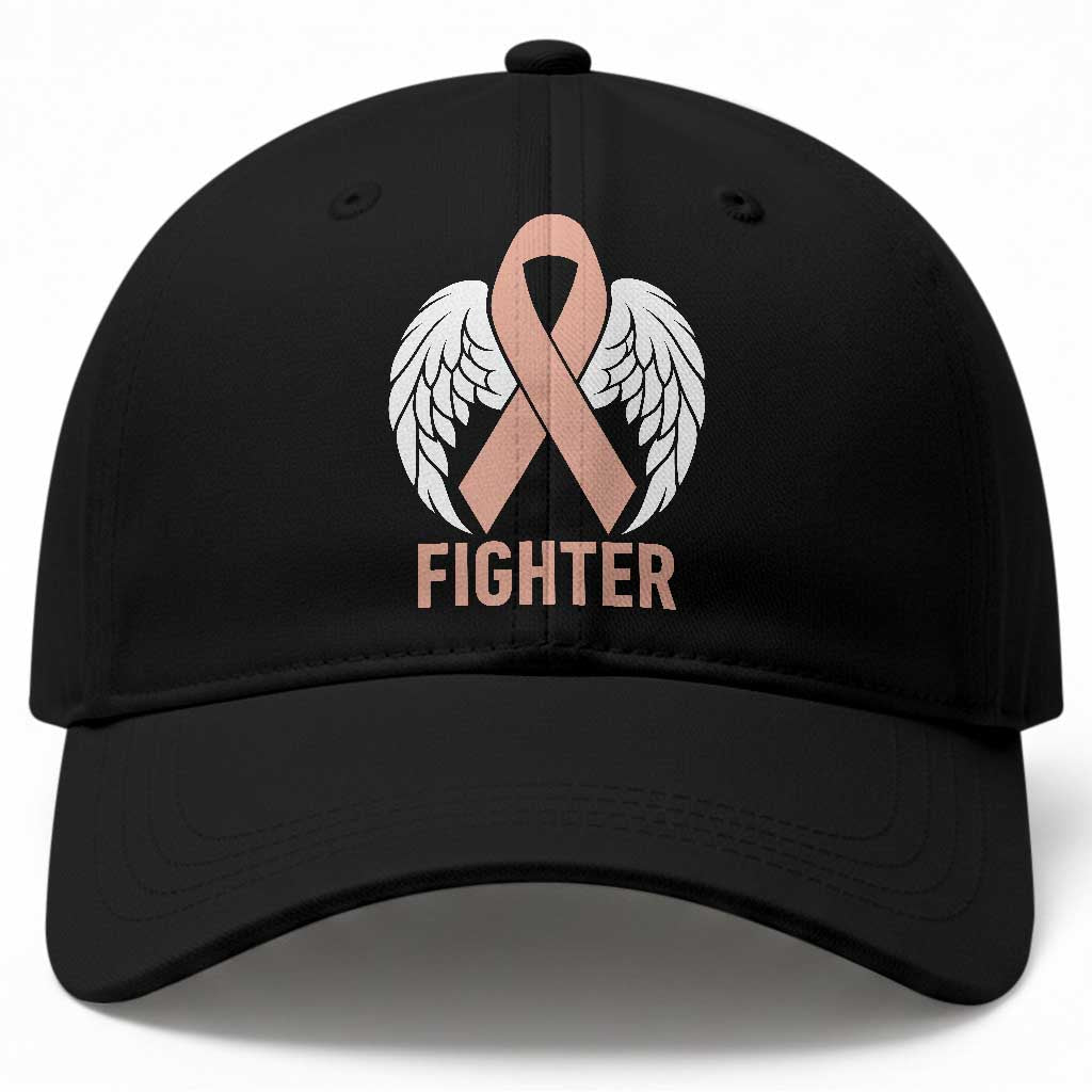 Endometrial Cancer Fighter Baseball Cap Peach Ribbon Angel Wings Survivor