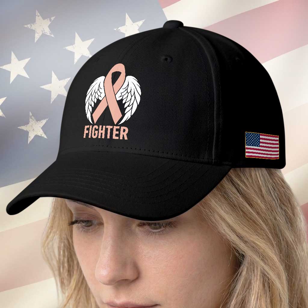 Endometrial Cancer Fighter Baseball Cap Peach Ribbon Angel Wings Survivor