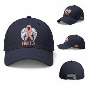 Endometrial Cancer Fighter Baseball Cap Peach Ribbon Angel Wings Survivor