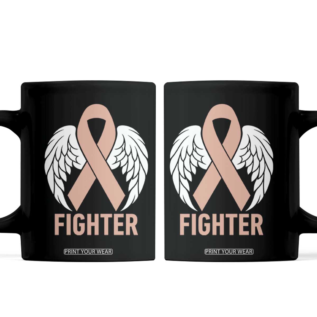 Endometrial Cancer Fighter Coffee Mug Peach Ribbon Angel Wings Survivor