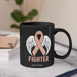 Endometrial Cancer Fighter Coffee Mug Peach Ribbon Angel Wings Survivor