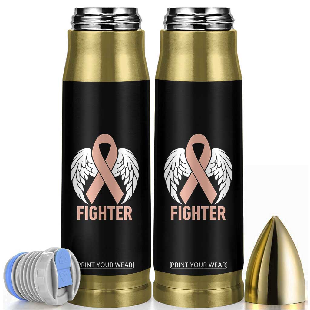 Endometrial Cancer Fighter Bullet Tumbler Peach Ribbon Angel Wings Survivor