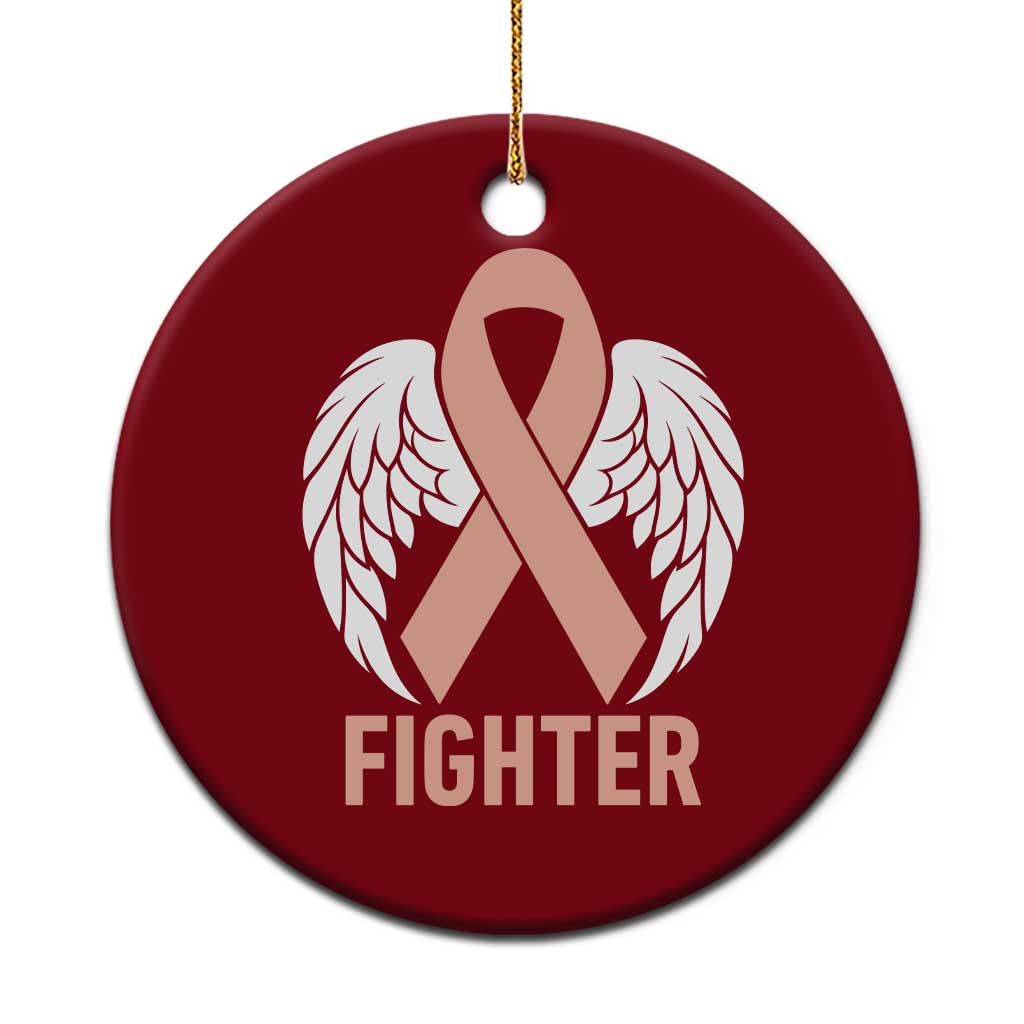 Endometrial Cancer Fighter Ceramic Ornament Peach Ribbon Angel Wings Survivor