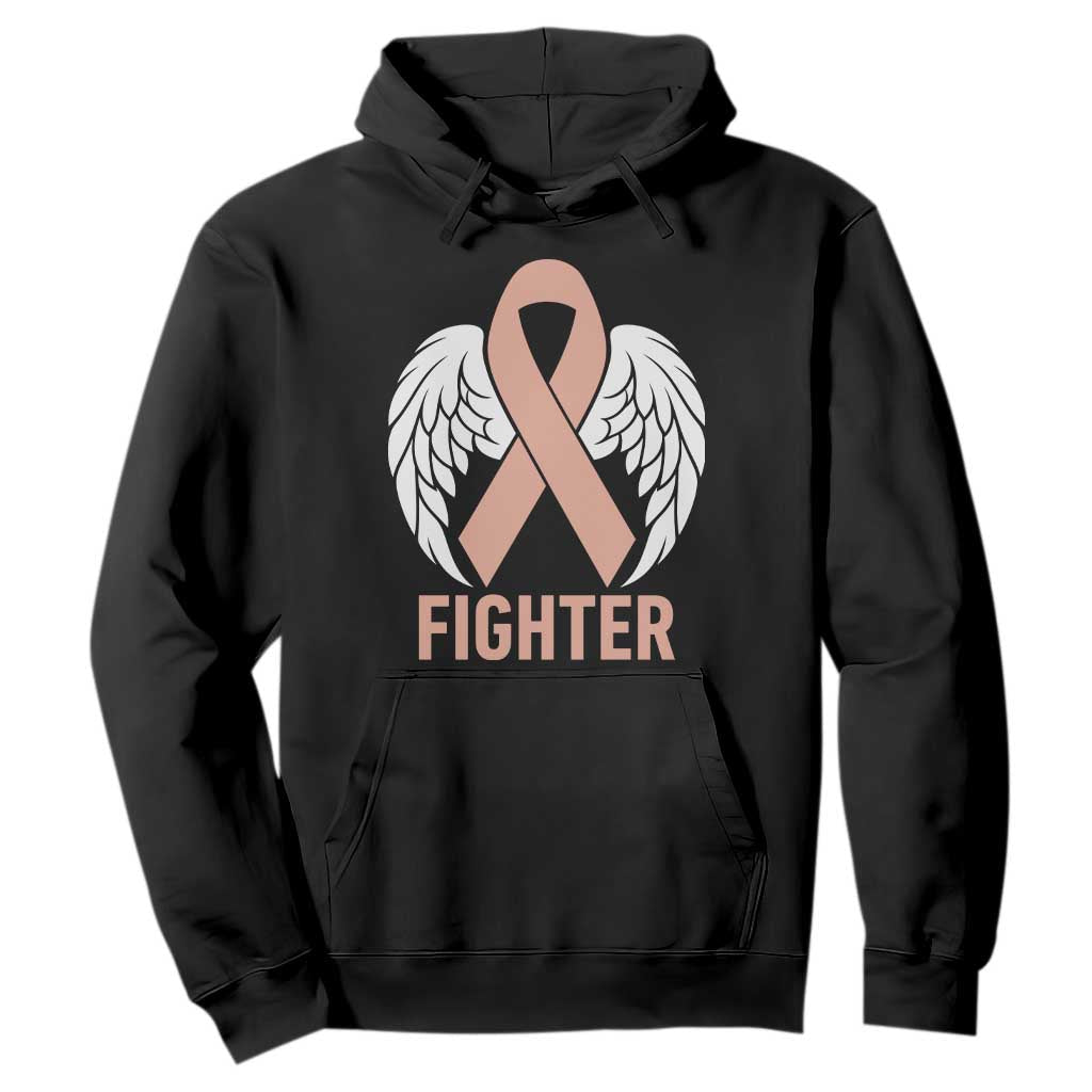 Endometrial Cancer Fighter Hoodie Peach Ribbon Angel Wings Survivor