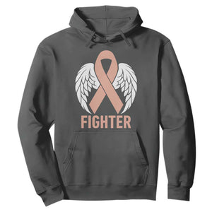 Endometrial Cancer Fighter Hoodie Peach Ribbon Angel Wings Survivor