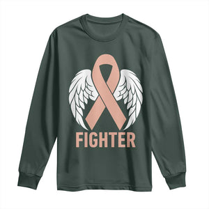 Endometrial Cancer Fighter Long Sleeve Shirt Peach Ribbon Angel Wings Survivor