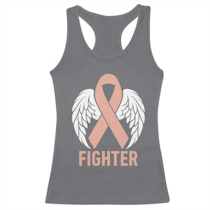 Endometrial Cancer Fighter Racerback Tank Top Peach Ribbon Angel Wings Survivor