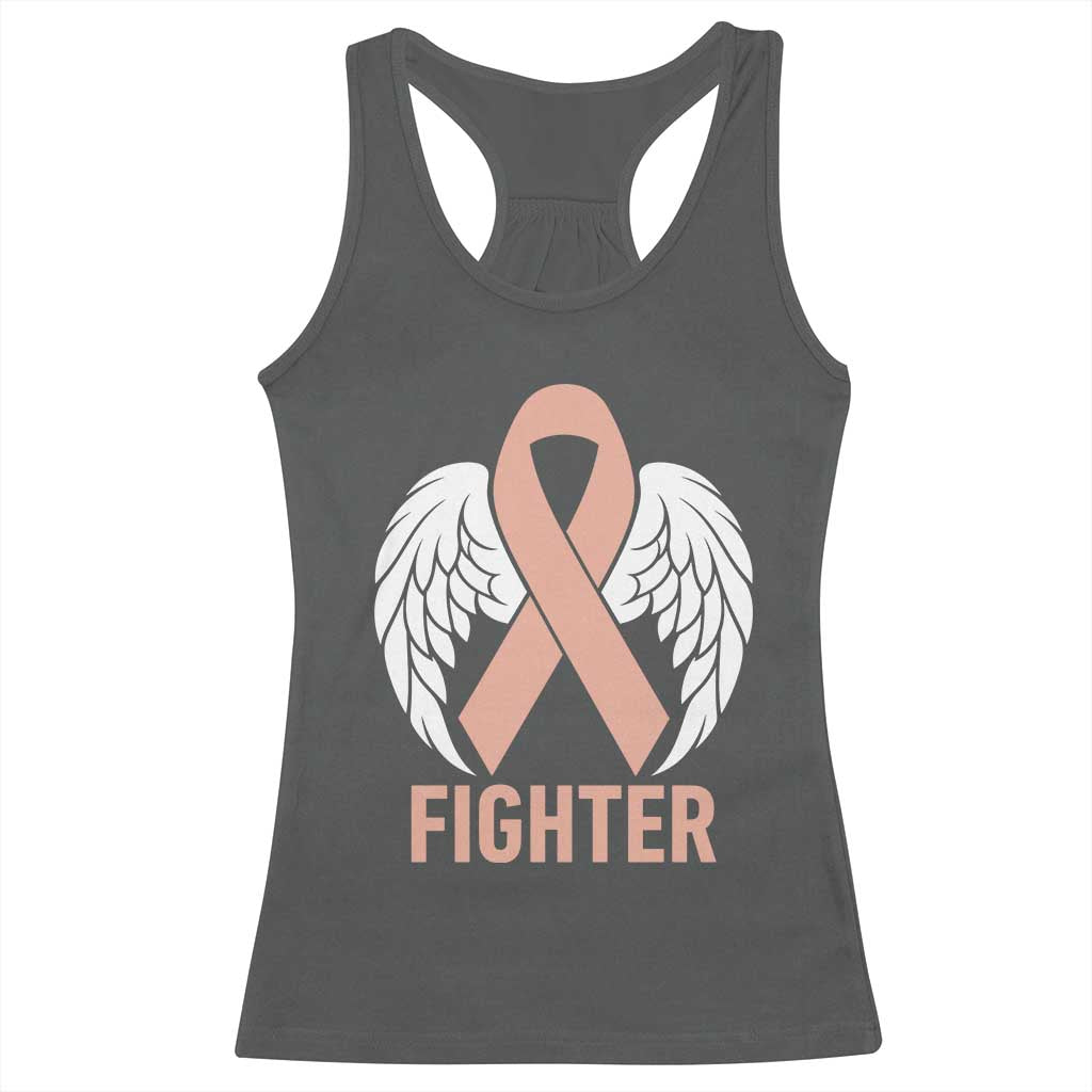 Endometrial Cancer Fighter Racerback Tank Top Peach Ribbon Angel Wings Survivor