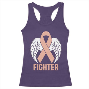 Endometrial Cancer Fighter Racerback Tank Top Peach Ribbon Angel Wings Survivor
