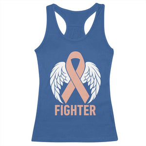 Endometrial Cancer Fighter Racerback Tank Top Peach Ribbon Angel Wings Survivor
