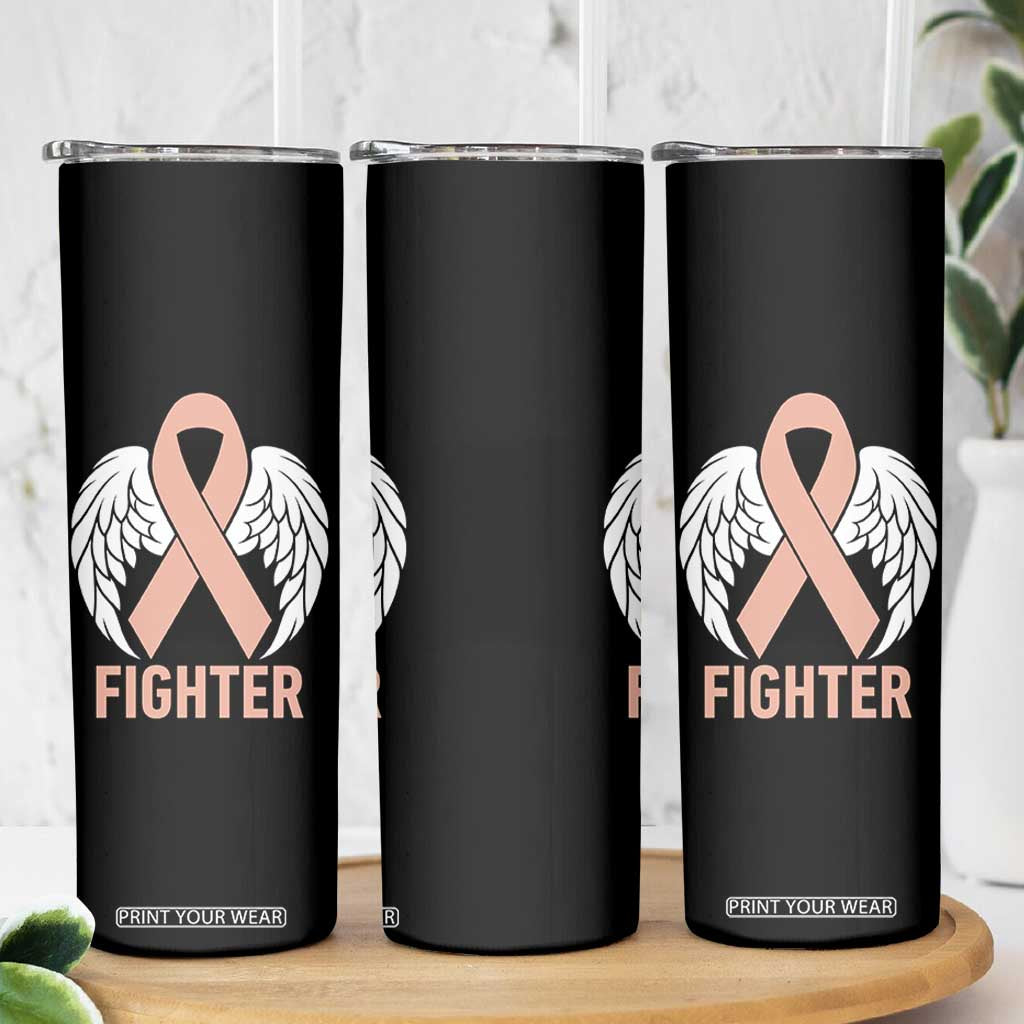 Endometrial Cancer Fighter Skinny Tumbler Peach Ribbon Angel Wings Survivor
