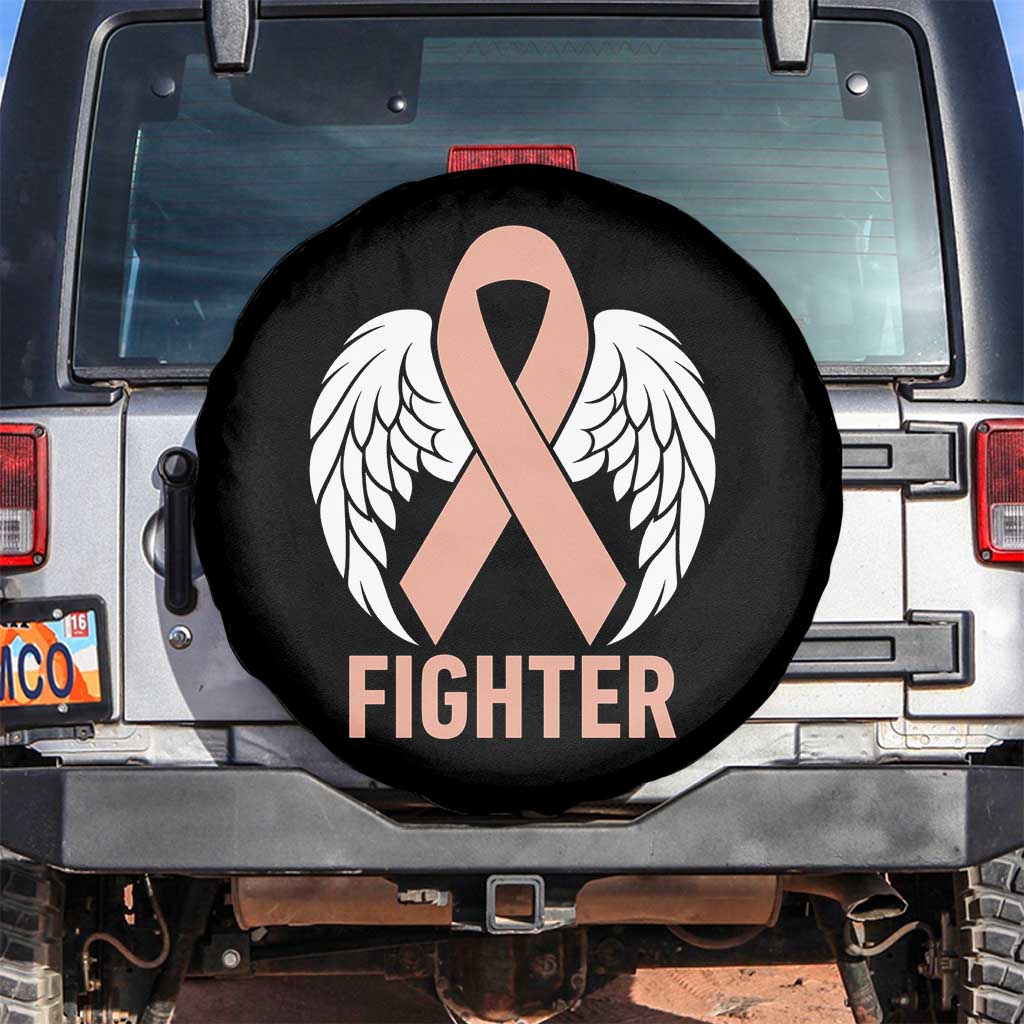 Endometrial Cancer Fighter Spare Tire Cover Peach Ribbon Angel Wings Survivor TS12 No hole Black Print Your Wear