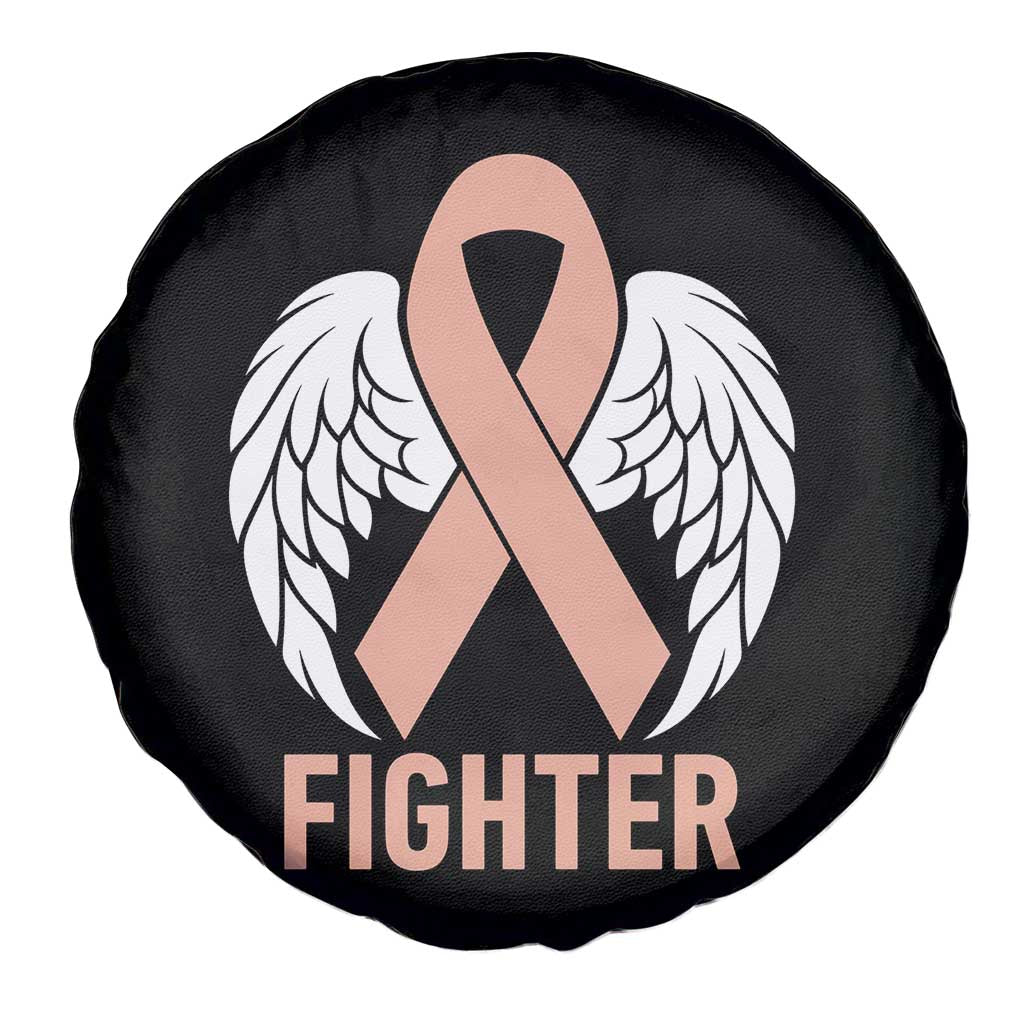 Endometrial Cancer Fighter Spare Tire Cover Peach Ribbon Angel Wings Survivor
