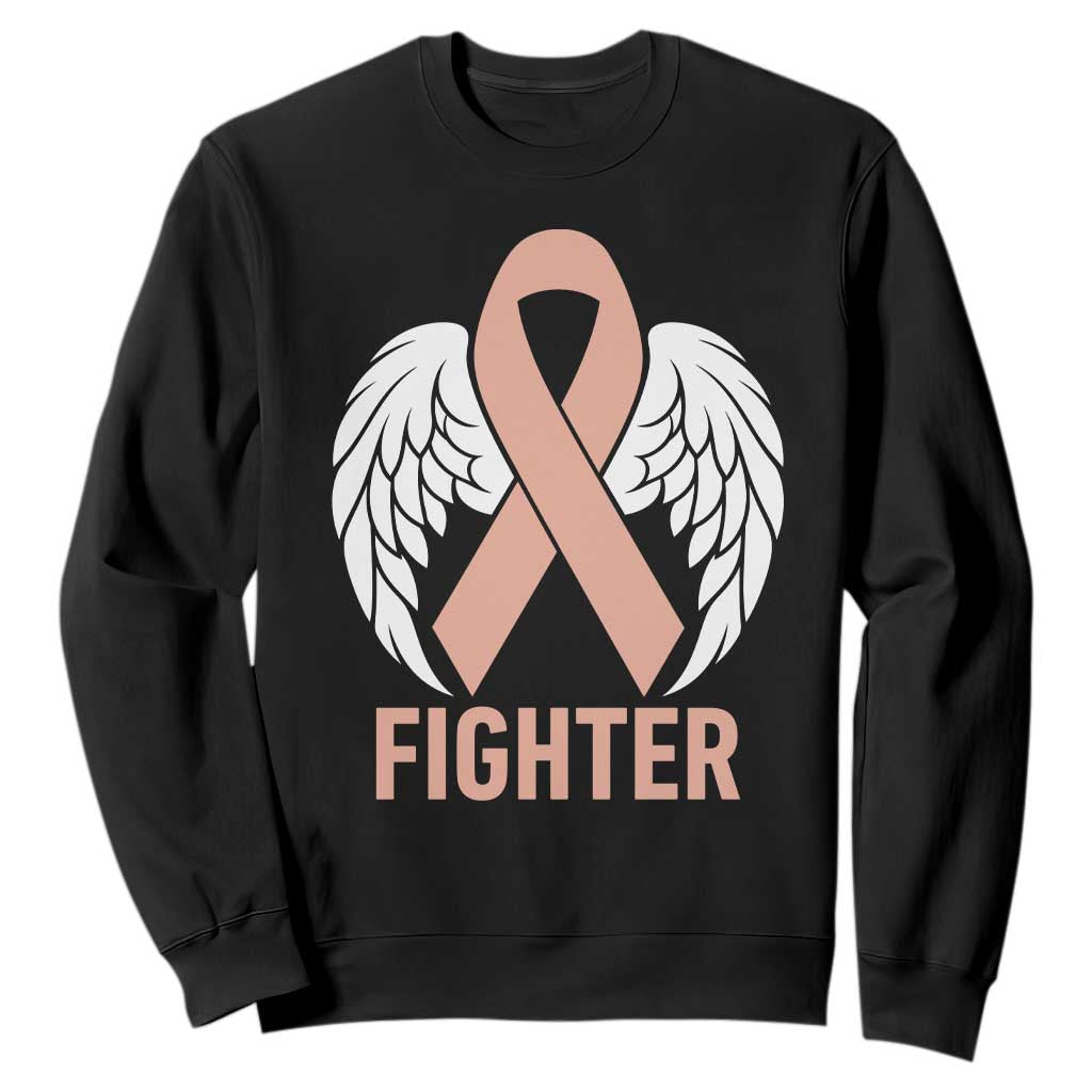 Endometrial Cancer Fighter Sweatshirt Peach Ribbon Angel Wings Survivor