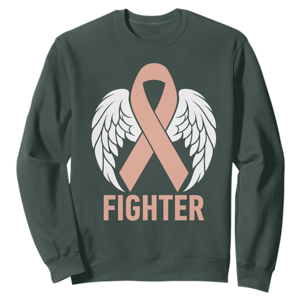 Endometrial Cancer Fighter Sweatshirt Peach Ribbon Angel Wings Survivor