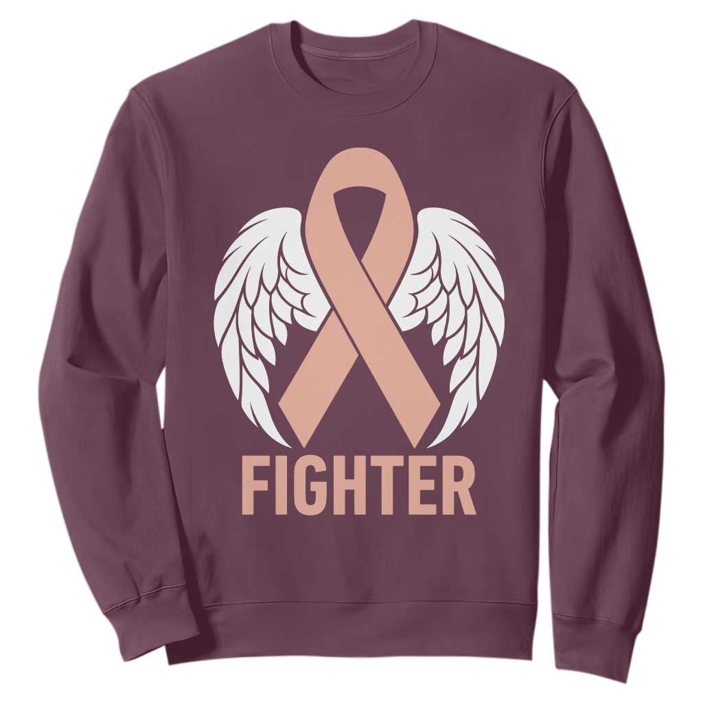 Endometrial Cancer Fighter Sweatshirt Peach Ribbon Angel Wings Survivor