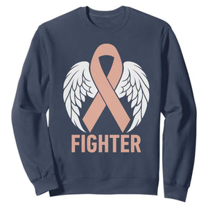 Endometrial Cancer Fighter Sweatshirt Peach Ribbon Angel Wings Survivor