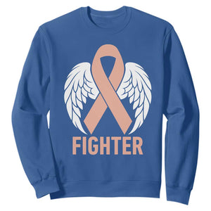 Endometrial Cancer Fighter Sweatshirt Peach Ribbon Angel Wings Survivor