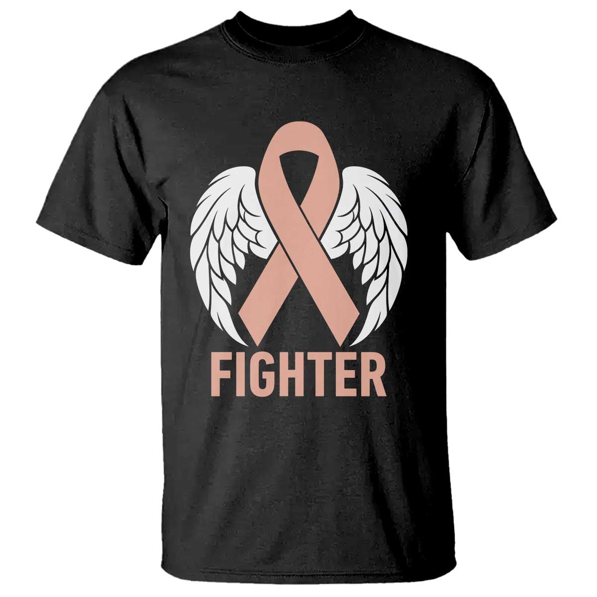 Endometrial Cancer Fighter T Shirt Peach Ribbon Angel Wings Survivor