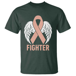 Endometrial Cancer Fighter T Shirt Peach Ribbon Angel Wings Survivor